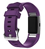 For Fitbit Charge 2 Bands, New Bracelet Strap Replacement Band Wristband with Secure Silicone Fasteners Metal Clasps for Fitbit Charge 2 (No Tracker) (Purple, 5.5 – 8.1 Inches wrist)