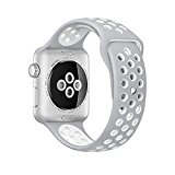 Apple Watch Nike+ Sport Band,Gersymi Tech Soft Silicone Sport Replacement Strap band with Adjustable Buckle and Quick Release for 2016 New Apple Series 2 Sport Watch iWatch (42mm Silver+white, Large)