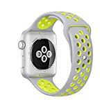 Apple Watch Nike+ Sport Band,Gersymi Tech Soft Silicone Sport Replacement Strap band with Adjustable Buckle and Quick Release for 2016 New Apple Series 2 Sport Watch iWatch (42mm Silver+yellow, Large)
