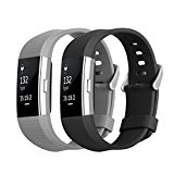 Fitbit Charge 2 Band, Hanlesi TPU Soft Silicone Adjustable Replacement Sport Strap Band for Fitbit Charge 2 Smartwatch Heart Rate Fitness Wristband (Black+Gray, 5.6Inch-8.1Inch)