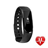 Smart Watch LETSCOM Fitness Activity Tracker with Heart Rate Monitor Bluetooth 4.0 and Waterproof Pedometer Bracelet with Call/MSM Reminder, OLED Touch Screen for Android and IOS, Black