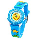 ELEOPTION Waterproof 3D Cute Cartoon Digital Silicone Wristwatches Time Teacher Gift for Little Girls Boy Kids Children (Blue Dinosaur)