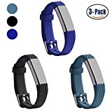 Fitbit Alta Bands, Konikit Soft Replacement Wrist Band Accessory with Secure Watch Clasp for Fitbit Alta, Diamond Texture, Pack of 3 (Black+Blue+Slate)