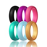 Women’s Silicone Wedding Ring,6 Ring Pack (Black,Deep purple,Turquoise,Pink,Light blue and Gold, size8)