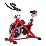 Indoor Fitness Cycle Bike Spin Bike with Computer Monitor and Heart Pulse Sensors (Red)