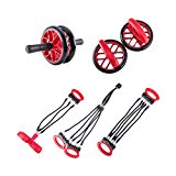 Pinty Full Body Workout Kit Fitness Exercise Equipment Ab Wheel Resistance Band with handles Home gym (Red)