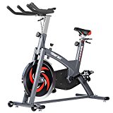 Merax Pro Fitness Indoor Cycle Trainer with display — 49 pound Flywheel (Grey and Red, 49-pound Flywheel)