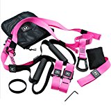 Suspension Trainer Kit, Suspension Body Fitness Training Trainer Straps Basic Kit for Travel Home Workout Working Out Indoors & Outdoors Gym Pink