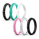 Egnaro Silicone Wedding Rings For Women,Diamond Pattern-6 Rings Pack – Glitter Black,Turquoise,White,Silver,Pink,Black