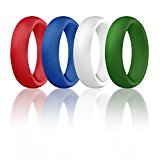 Silicone Wedding Ring For Women By ROQ, Set of 4 Silicone Rubber Wedding Bands – Olive Green, White, Red, Blue – Size 7