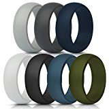 ThunderFit Silicone Rings, 7 Pack Wedding Bands for Men – 8.7 mm wide (Dark Grey, Light Grey, White, Black, Dark Teal, Dark Blue, Dark Olive Green, 7.5 – 8 (18.2mm))