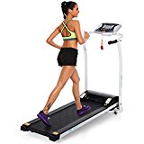 Folding Electric Treadmill, Easy Assembly Motorized Running Machine with Rolling Wheels (White)