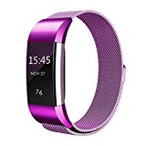 Replacement Bands/Fitness Accessory Band for Fitbit Charge 2/Fitbit Charge 2 HR, Adjustable Stainless Steel Milanese Metal Bracelet Strap/Wrist bands with Unique Magnet Clasp Large,Purple