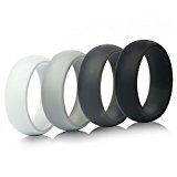 Mens Silicone Wedding Ring Wedding Band – 3 Rings Pack – 8.7mm Wide (2mm Thick) – Black, Gray, Light Gray (White, Black, Gray, Dark Gray, 9.5 – 10 (19.8mm)