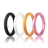 Beilove Women’s Thin and Stackable Silicone Wedding Rings,4 Ring Pack(Width: 2.5mm,Thickness: 2mm) (Black,White,Gold,Rose Gold, 6)