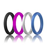 Women’s Thin and Stackable Silicone Wedding Ring (Back,Deep Purple,Silver,Metallic Blue, 8)