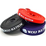 Pull Up Assist Band Set by WOD Nation – 1 Red 10-35 lbs + 1 Black 30-60 lbs Strength + 1 Purple Band 40-80 lbs