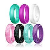 Egnaro Silicone Wedding Rings – 7 Rings Pack – Design For Women Size 4 – 8 , Green , White , Purple , Glitter Green , Glitter pink , Glitter Black , Glitter Purple (3.5-4(15.3mm))
