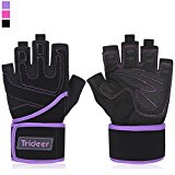 Trideer Padded Anti-Slip Weight Lifting Gloves with 18” Wrist Wraps, Pro Gym Gloves Support for Weightlifting, Cross Training, Gym Workout, Fitness, Bodybuilding (Purple, XS (Fits 6.3-7.1 Inches))