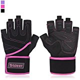 Trideer Padded Anti-Slip Weight Lifting Gloves with 18” Wrist Wraps, Pro Gym Gloves Support for Weightlifting, Cross Training, Gym Workout, Fitness, Bodybuilding (Rose, XS (Fits 6.3-7.1 Inches))
