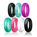 Egnaro Silicone Wedding Rings – 7 Rings Pack – Design For Women Size 4 – 8 , Purple , Glitter Green , Glitter Black ,Black , White, Rose Red ,Green (5.5-6(16.5mm))