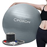 CPOKOH Anti Burst and Slip Resistant Yoga Ball – Exercise Ball – Fitness Ball – Total Body Balance Ball, with Foot Pump (Silver, 55cm)