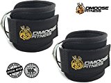 DMoose Fitness Strong Velcro, Double D-Ring Neoprene Ankle Straps for Cable Machines, Single – Black