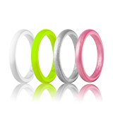 Women’s Thin and Stackable Silicone Wedding Ring (White,Lawn Green,Silver,Rose Gold, 6)