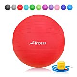 Trideer 45-85cm Exercise Ball, Balance Ball,Birthing Ball, Ball Chair, Yoga Pilate Ball with Pump, Anti-Slip & Anti-Burst, 2000lbs Extra Thick (Red, 65cm)