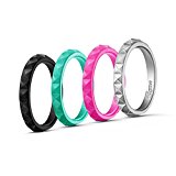 Egnaro Silicone Wedding Rings For Women-4 Rings Pack-Turquoise,Black,Purple,Grey