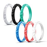 Egnaro Silicone Wedding Rings For Women,Diamond Pattern-6 Rings Pack – Black,Turquoise,White,Silver,Coral,Blue