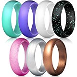 ThunderFit Silicone Rings, 7 Pack Wedding Bands for Women – 5.5 mm wide (Teal Purple White Silver Bronze Black Pink Glitter, 8.5 – 9 (18.9mm))