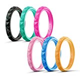 Egnaro Silicone Wedding Rings For Women,Diamond Pattern-6 Rings Pack – Glitter Black,Turquoise,Pink,Golden,Purple,Blue