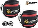 DMoose Fitness Strong Velcro, Double D-Ring Neoprene Ankle Straps for Cable Machines, Single – Red