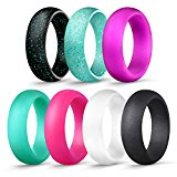 Egnaro Silicone Wedding Rings – 7 Rings Pack – Design For Women Size 4 – 8 , Purple , Glitter Green , Glitter Black ,Black , White, Rose Red ,Green (4.5-5(15.7mm))