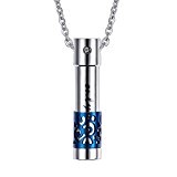 Meyiert Stainless Steel “only love” Perfume Bottle Cremation Cylinder Urn Pendant Necklace,Free Chain (Blue)