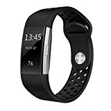 Fitbit Charge 2 Bands Sport Silicone, Swees Replacement Breathable Sport Bands Small & Large (5.7″ – 8.3″) with Air Holes for Fitbit Charge 2 Women, Black, Grey, Yellow, Red, Silver, Pink, White, Teal