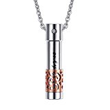 Meyiert Stainless Steel “only love” Perfume Bottle Cremation Cylinder Urn Pendant Necklace,Free Chain (Rose gold)