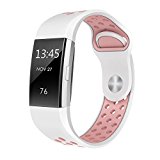 Fitbit Charge 2 Bands Sport Silicone, Swees Replacement Breathable Sport Bands Small & Large (5.7″ – 8.3″) with Air Holes for Fitbit Charge 2 Women, Black, Grey, Yellow, Red, Silver, Pink, White, Teal