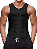 Men Waist Trainer Vest for Weightloss Hot Neoprene Corset Body Shaper Zipper Sauna Tank Top Workout Shirt (L, Black Neoprene Slimming Vest)