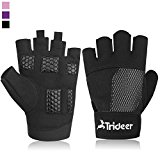 Women’s Ultralight Weight Lifting Gloves, Trideer Gym Glove For Powerlifting, Cross Training, Bodybuilding, Breathable Lycra & Anti-slip Gel Pad (Black, M (Fits 6.69-7.08 Inches))