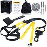 Suspension Trainer kit – Resistance Pro Training Straps + Door Anchor for Travel and Home Gym Workout Fitness & Outdoors Exercise Free Bonus With Wall Mount Bracket(Black-Yellow)