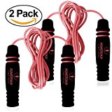 PowerSkip Jump Rope with Memory Foam Handles and Weighted Speed Cable (2 Pack Pink)