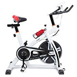 Akonza Pro Exercise Bike Indoor Cycling Bicycle Heart Pulse Trainer Gym w/ Water Bottle Holder, White