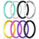 ThunderFit Thin and Stackable Silicone Rings, 8 Pack Silicone Wedding Bands for Women – Diamond Pattern (Gold, Black, Pink, White, Teal, Silver, Glitter Black, 6.5 – 7 (17.3mm))