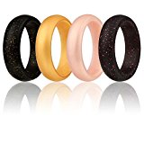 Silicone Wedding Ring For Women By ROQ, Set of 4 Silicone Rubber Wedding Bands – Black, Gold, Rose Gold, Pink – Size 8