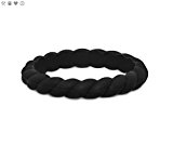 Qalo Women’s Stackable Twist Silicone Ring, Jet, Size 7