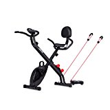 4-in-1 Folding Upright Exercise Bike with Pulse and Backrest , Resistance Band, Dumbbell, Bodytwister for Body Workout