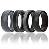 Silicone Wedding Ring For Men By SOLEED Rings (Power X Series), 4 Pack Silicone Rubber Wedding Band, Black, Grey – size 9