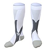 SUNFUNG Graduated Compression Socks 20-30 mmhg For Nurses Cycling Runners Fitness Weight Lifting Maternity Teachers For Men and Women L/XL (White)